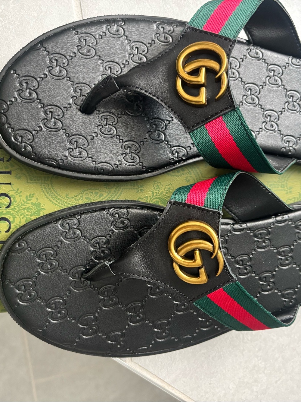 Black Sandal with Green and Red Straps